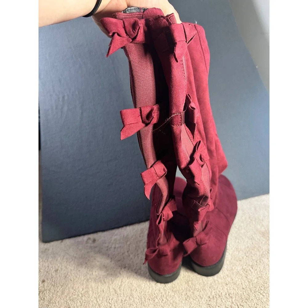 Torrid Burgundy Wine Over-the-Knee Bow Detail Boots Size 10 Wide Calf